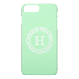 Mint Wht Greek Key Rnd Frame Initial Monogram iPhone 8 Plus/7 Plus Case