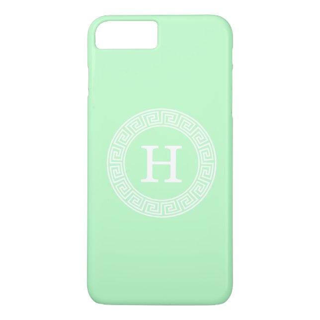 Mint Wht Greek Key Rnd Frame Initial Monogram Case-Mate iPhone Case (Back)