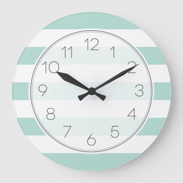 Mint Wide Stripes Large Clock (Front)