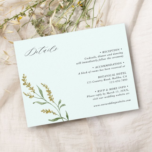 Mint Wildflower Elegant Wedding Details  Enclosure Card (Creator Uploaded)