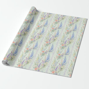 Mint Wildflower Floral Stripe Watercolor Gift Wrapping Paper
