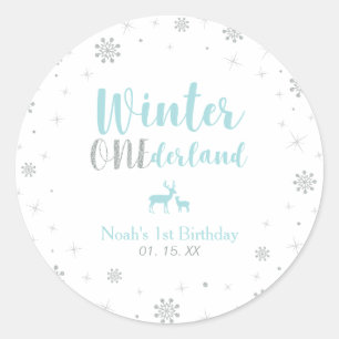 Mint Winter Onderland 1st Birthday Party Favour Classic Round Sticker