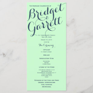 Mint with Blue Text Design Wedding Program Programme