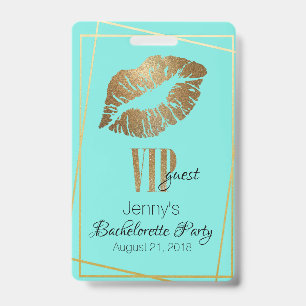 Mint with Gold Lip Print Bachelorette Party Badge ID Badge