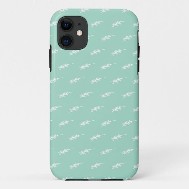 Mint with White Feathers Case-Mate iPhone Case (Back)