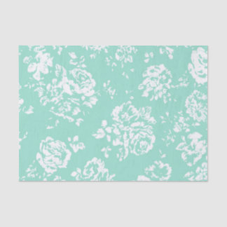 Mint with White Floral Pattern Tissue Paper