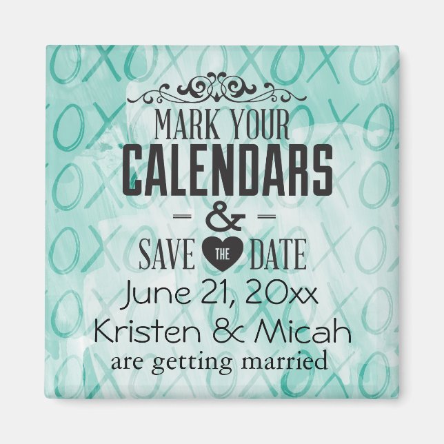 Mint XOXO Save the Date Magnet (Front)