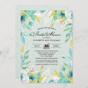 Mint Yellow Floral Burlap Bridal Shower Invitation