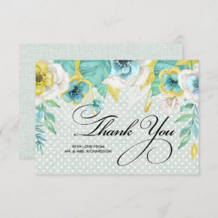 Mint Yellow Floral Thank You Wedding Card