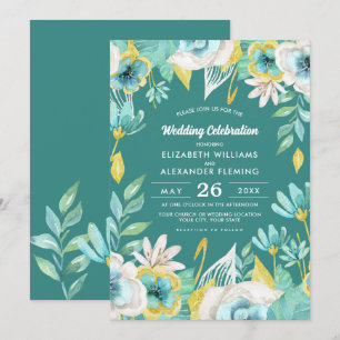 Mint Yellow Floral Watercolor Wedding Invitation
