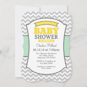 Mint Yellow Grey Chevron Baby Shower Invitation