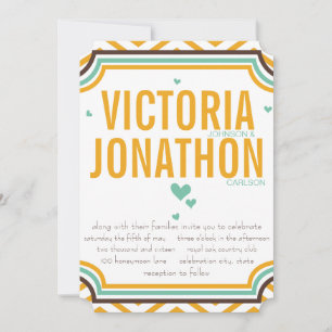 Mint Yellow Modern Zig Zag Typography Wedding Invitation