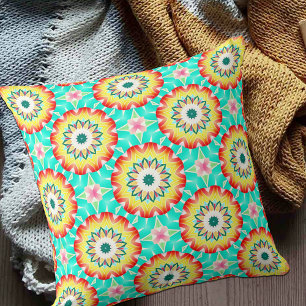 Mint Yellow Orange Mosaic Geometric Pattern Cushion