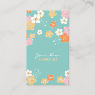 Mint yellow pink summer hawaiian exotic flowers business card