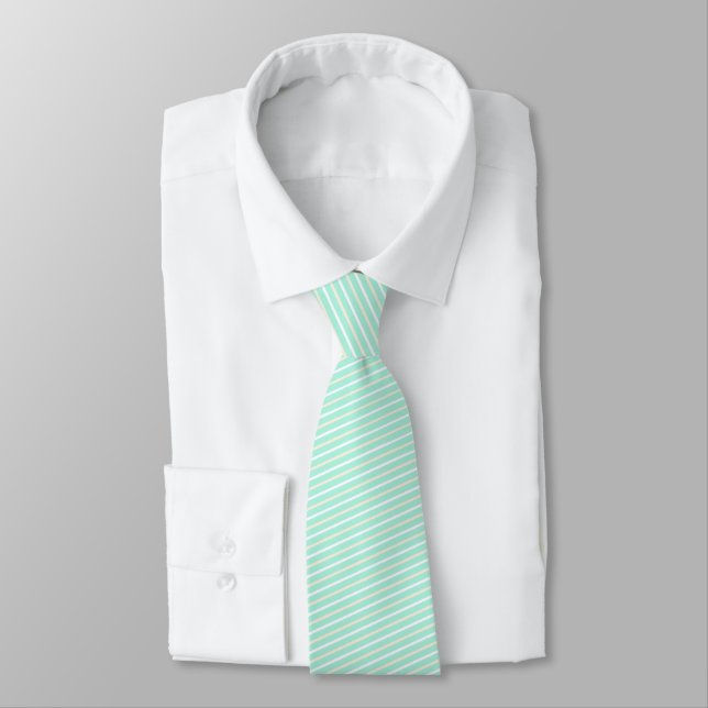 Mint Yellow Stripe Pattern Tie (Tied)