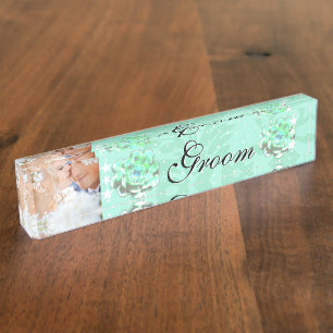 Mint Your Photo Groom's Succulent Wedding Nameplate