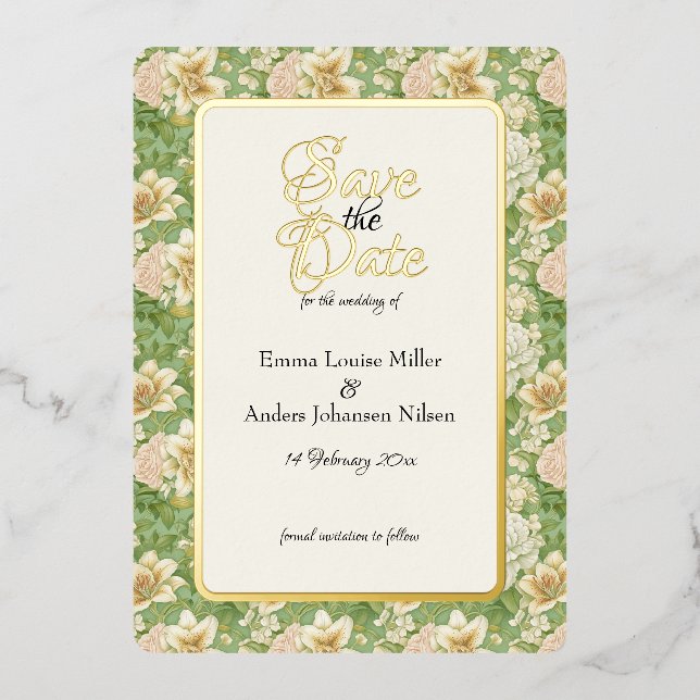 Minted Elegance, Tiger Lilies, Save the Date, (Front)