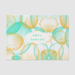 MintGreen Gold Bubbles Watercolor Custom Wedding Tissue Paper