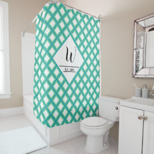 Mintgreen monogram and full name shower curtain
