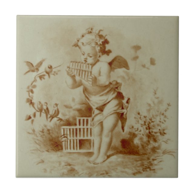 Minton Cherub Playing Pan Pipes for Birds HP Repro Tile (Front)