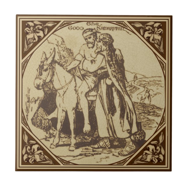 Minton Good Samaritan Bible Story Repro Antique Tile (Front)