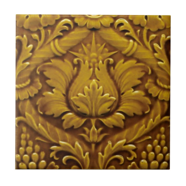 Minton Victorian Faux Relief Antique Gold Repro Tile (Front)