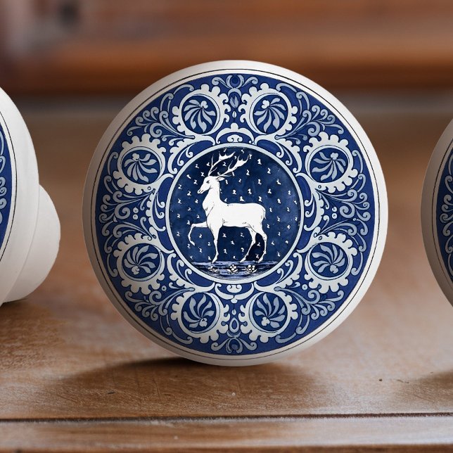Mintons Deer Antler British Royal Blue Victorian Ceramic Knob (Creator Uploaded)