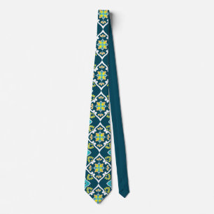 Minty and teal Azulejos with yellow elements  Tie