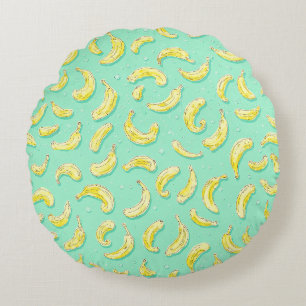 Minty Banana Pattern Fruit Lover's Delight Round Cushion