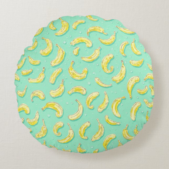 Minty Banana Pattern Fruit Lover's Delight Round Cushion (Front)