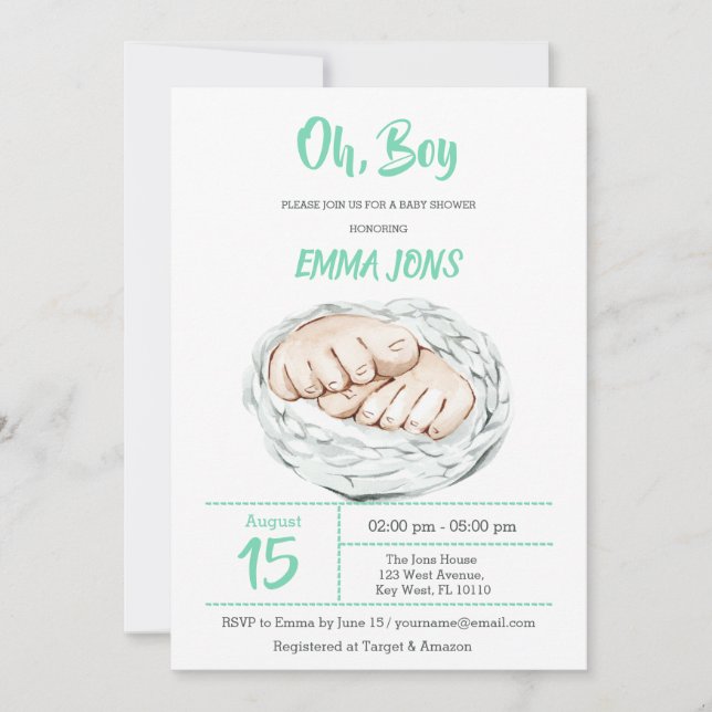 Minty Boy Baby Shower invitation (Front)