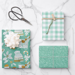 Minty Cosy Holiday Wrapping Paper Sheets