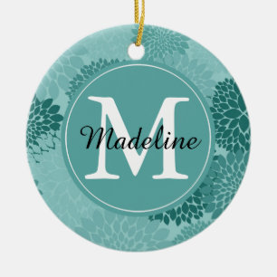Minty Flowers Monogram Ceramic Tree Decoration