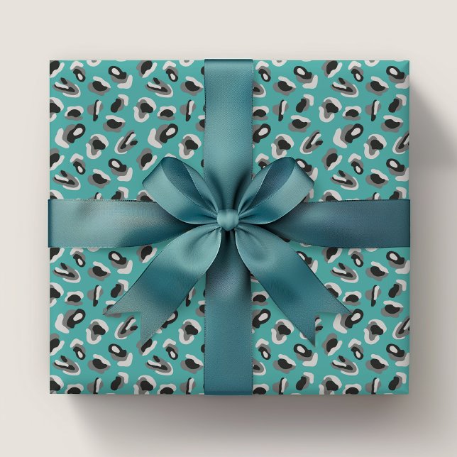 Minty Green Animal Leopard Print Pattern Wrapping Paper Sheet (Teal green animal print wrapping paper)