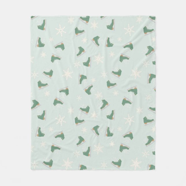 minty green ice skates fleece blanket (Front)