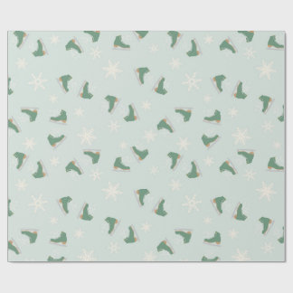 minty green ice skates wrapping paper