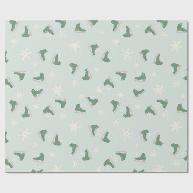 minty green ice skates wrapping paper (Flat)