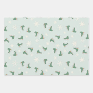 minty green ice skates wrapping paper sheet
