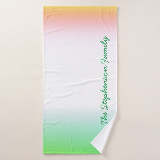 Minty Green to White Gradient with Green Script Bath Towel Set (Bath Towel)