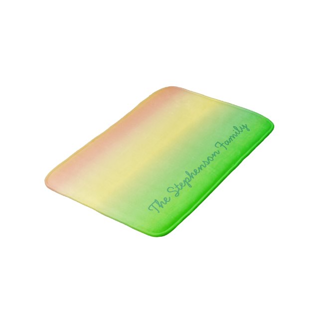 Minty Green to Yellow Gradient with Green Script Bath Mat (Angled)
