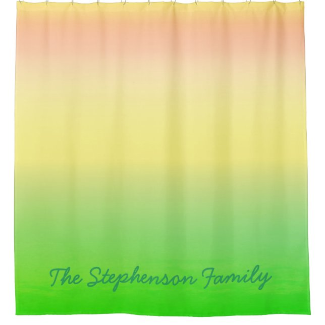 Minty Green to Yellow Gradient with Green Script Shower Curtain (Front)