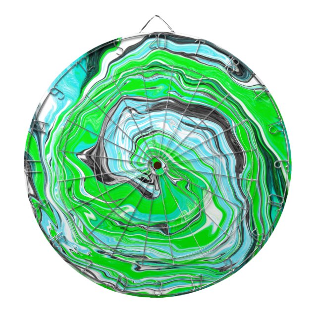 Minty Lime Green and Blue Marble Swirls   Dartboard (Front)