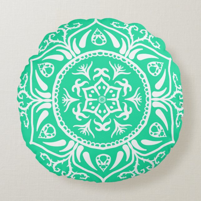 Minty Mandala Round Cushion (Front)