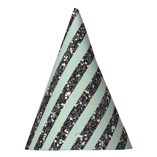 Minty Mint Green & Silver Glitter Stripes Party Party Hat (Right)