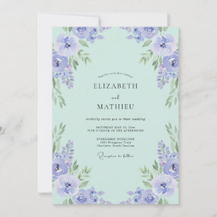 Minty Periwinkle Wreath Wedding Invitation