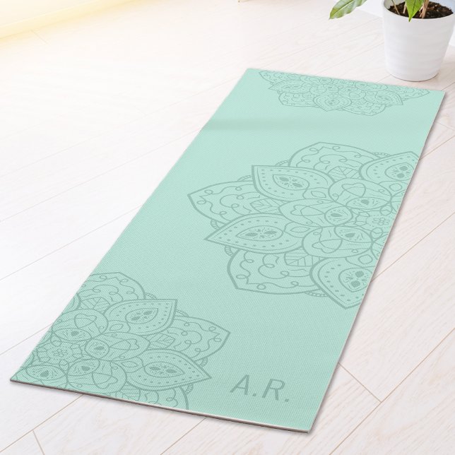Minty Teal Decorative Modern Mandala With Initials Yoga Mat (Creator Uploaded)