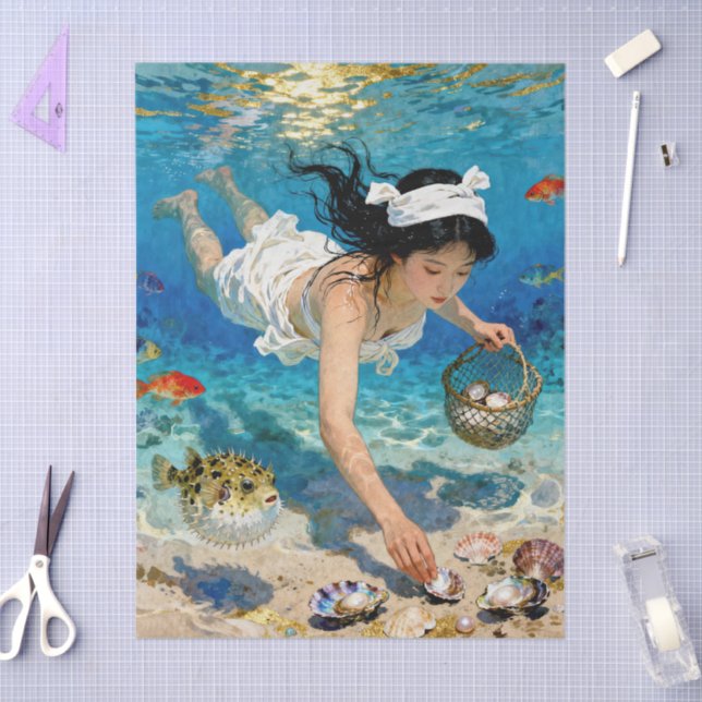 "Mio’s Descent" – An Ocean Portrait         Tissue Paper (Craft)