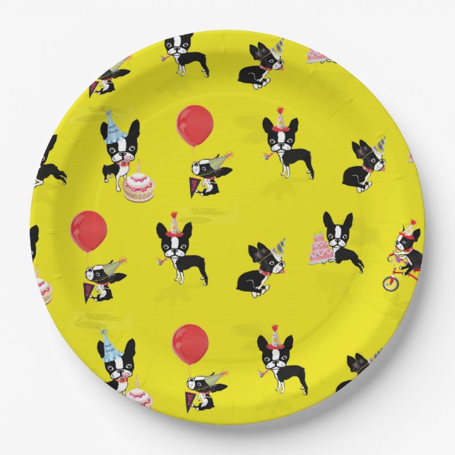 Mirabelle the boston terrier birthday paper plates (Front)
