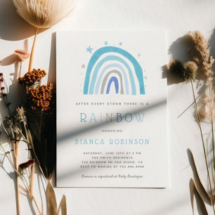 Miracle Baby Blue Rainbow Boy Shower  Invitation