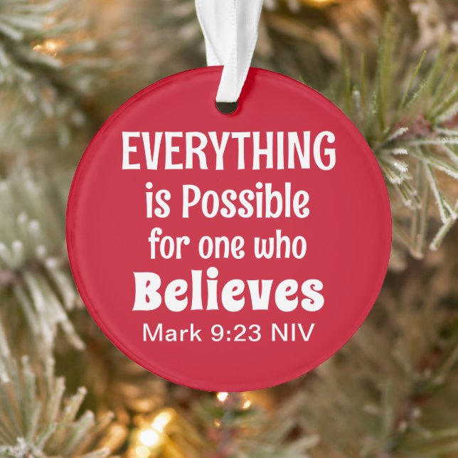 Miracle Bible Verse Christian Faith Red and White Ornament (Tree)